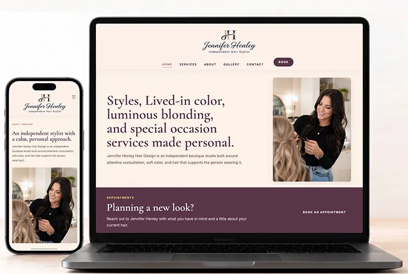 Desktop and phone mockup for Henley Hair Studio